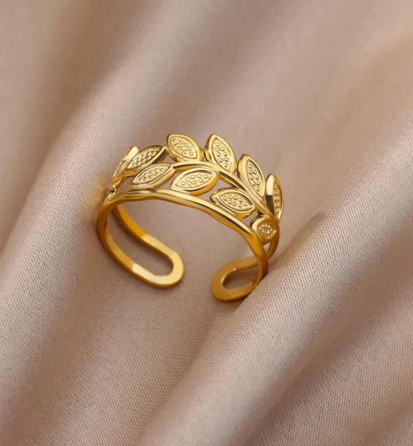 Leaflet anti tarnish adjustable ring