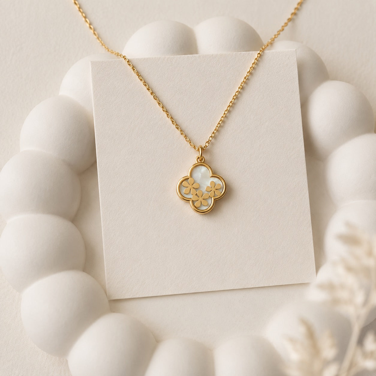 Floral white clover pendant
