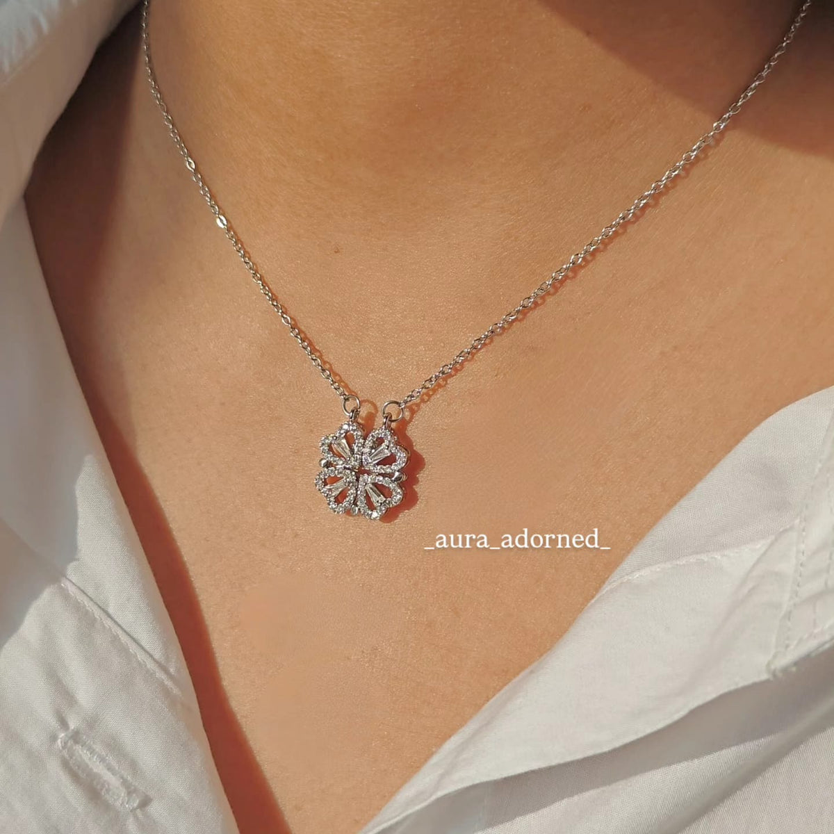 Silver plated clover magnetic pendant