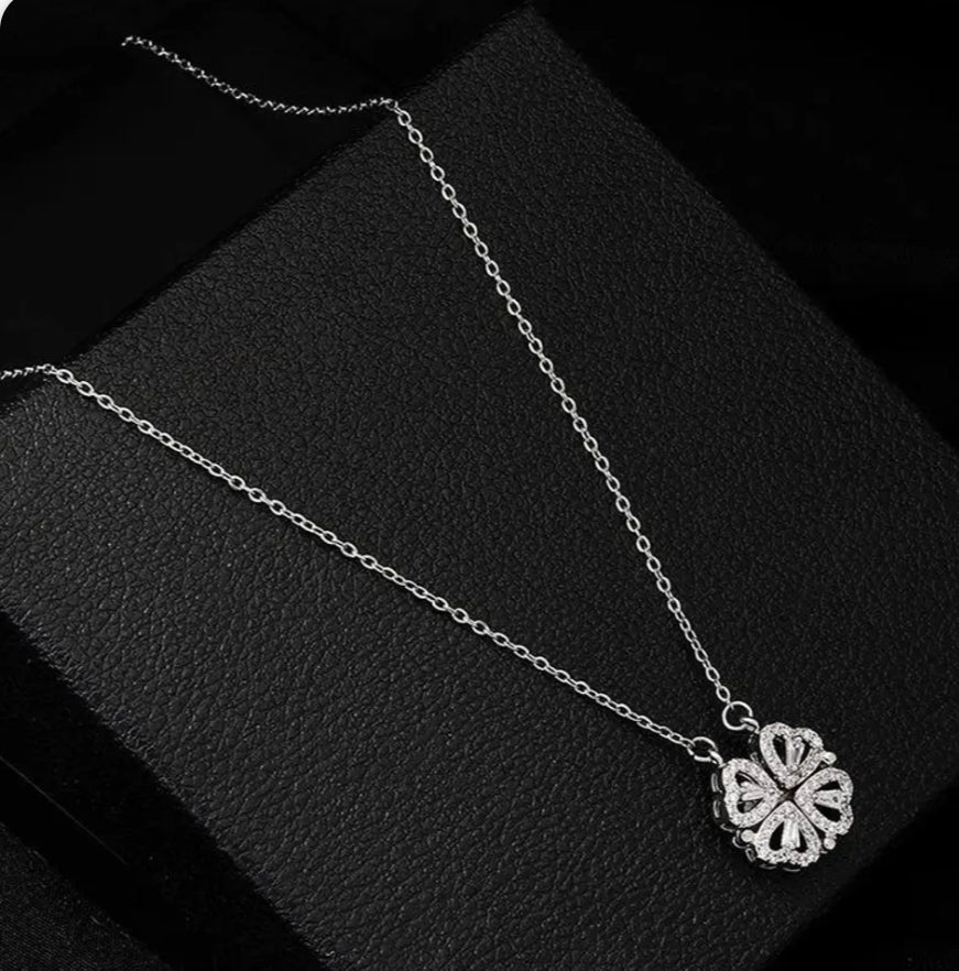 Silver plated clover magnetic pendant