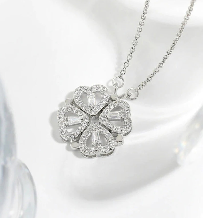 Silver plated clover magnetic pendant