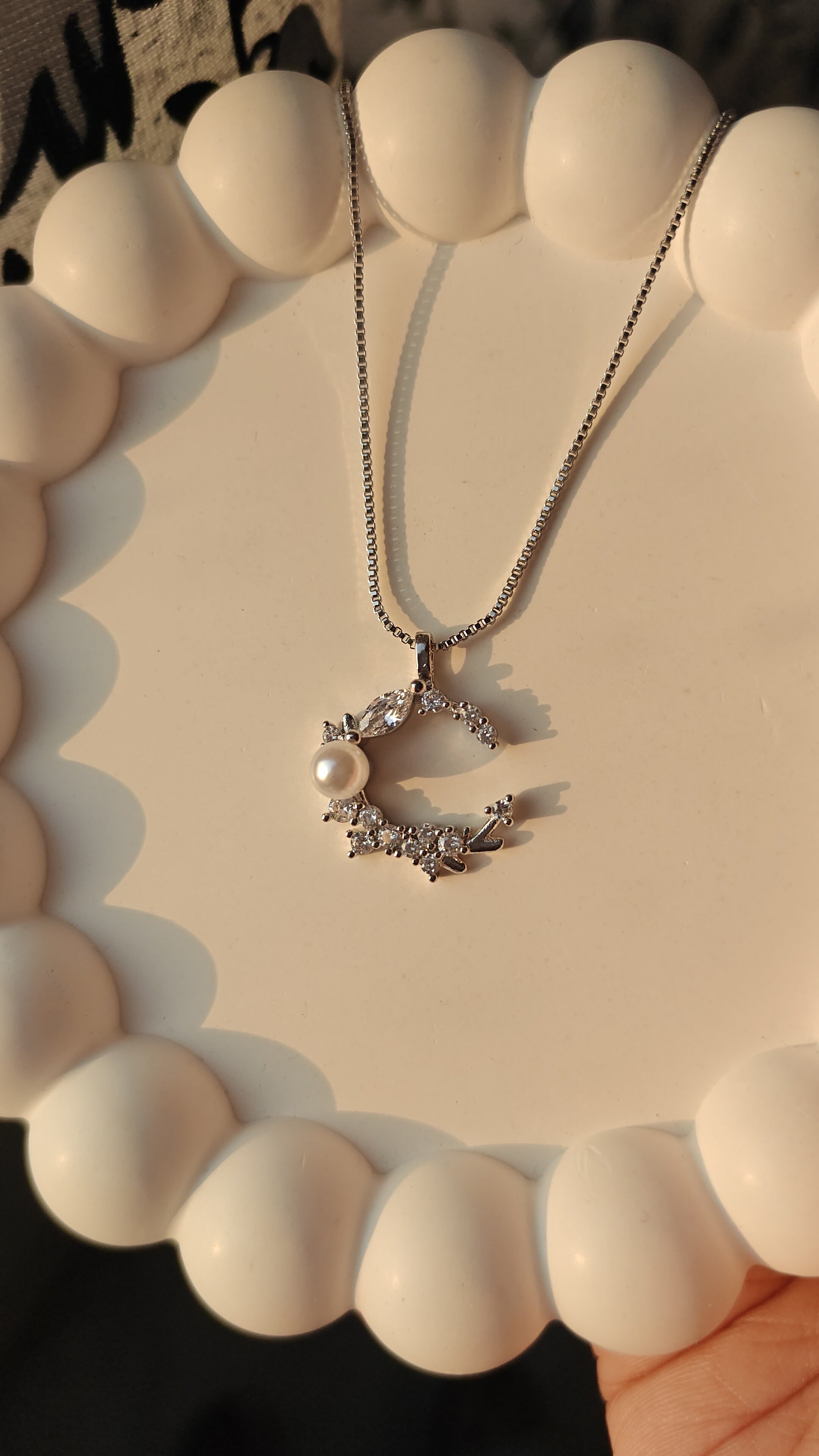 Silver plated moon themed pendant