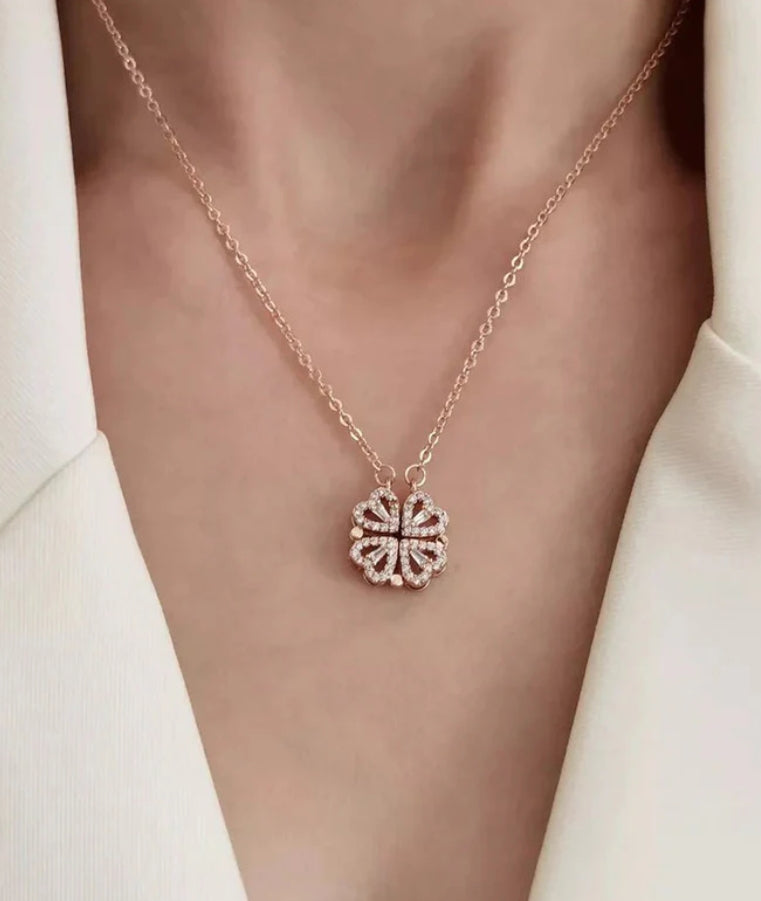 Rose gold plated clover magnetic pendant