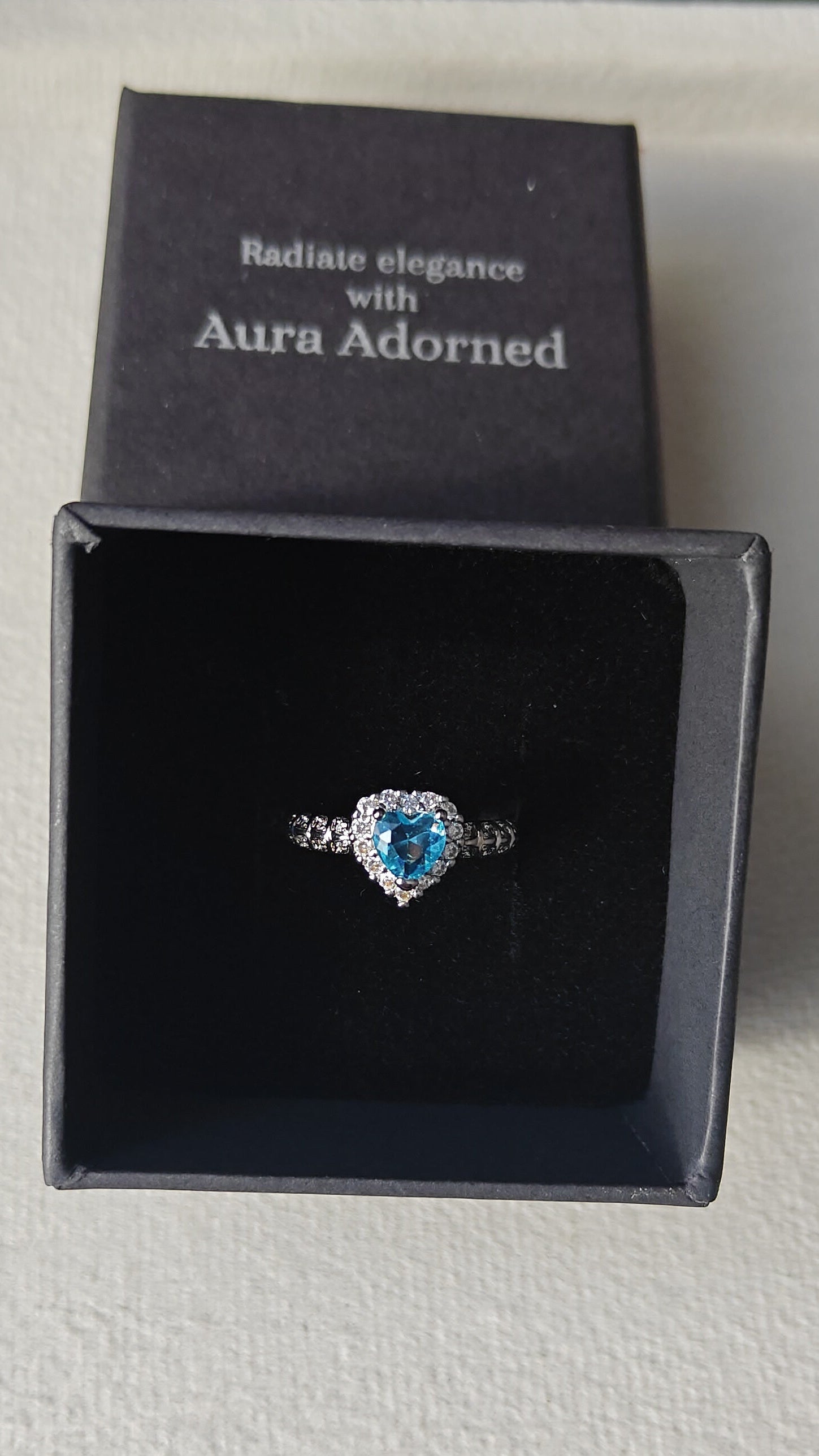 Oceanic blue heart adjustable ring