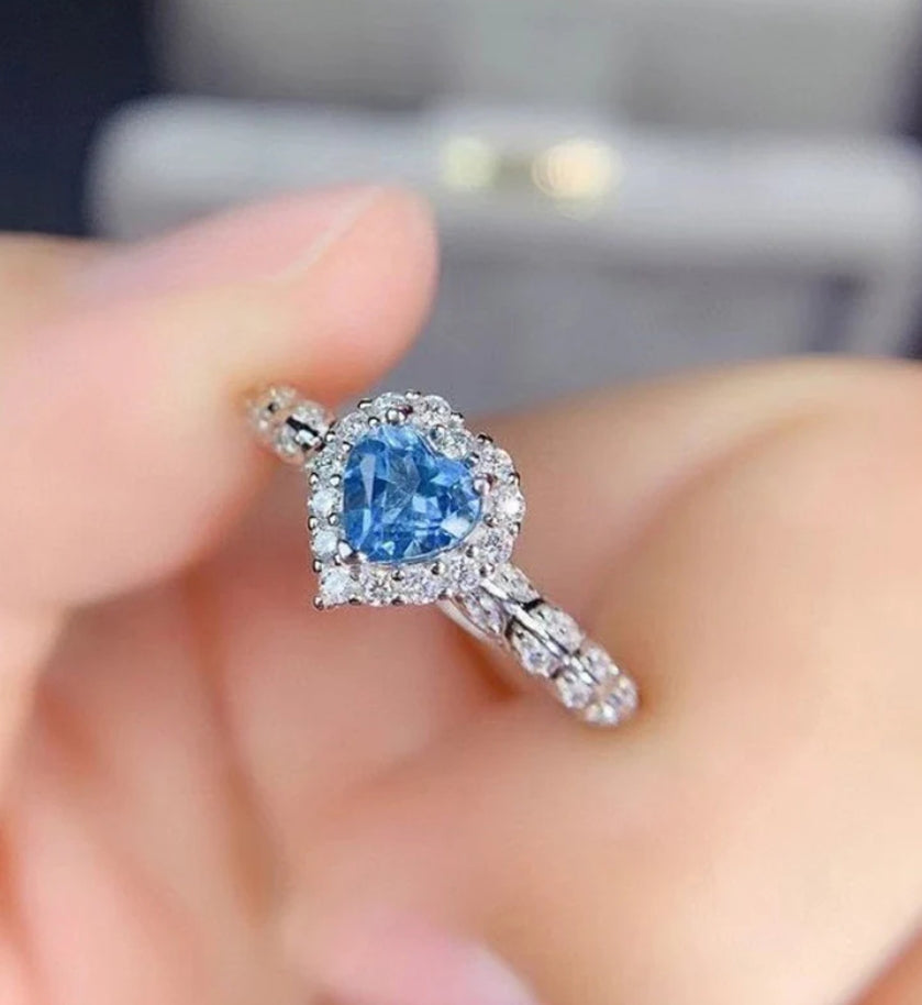 Oceanic blue heart adjustable ring